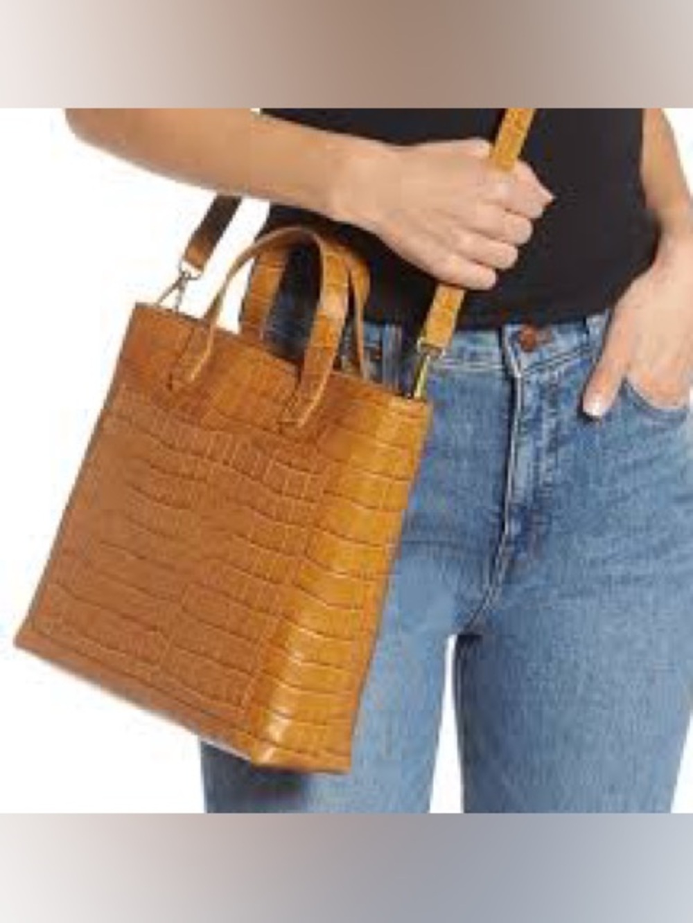 Madewell Zip-Top Small Transport Crossbody: Croc Embossed Leather- golden - Picture 10 of 10